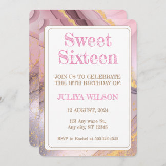 Sweet 16 Gold Glitzer Rosa Geburtstagsparty Einladung