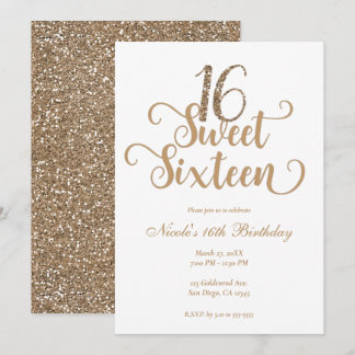Sweet 16 Gold & White Glitzer Geburtstagsparty Einladung