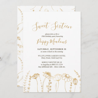 Sweet 16 Gold Wildblume Sketch 16. Geburtstag Einladung