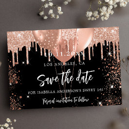 Sweet 16 Goldballons schwarzer Rose Glitzer Save The Date