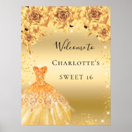 Sweet 16 goldene Glitzer-Kleiderfloralen willkomme Poster