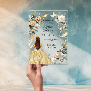 Sweet 16 goldene Kleidung gelbe Blumen klar Acryleinladungen