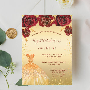 Sweet 16 goldfarbenes Kleid für Glitzer Einladung