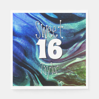 Sweet 16 Green & Blue Marble Personalisiert Serviette