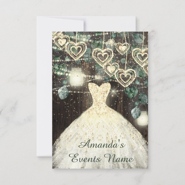 Sweet 16. Green BRIDAL Rustic Gold Confetti Einladung (Rückseite)