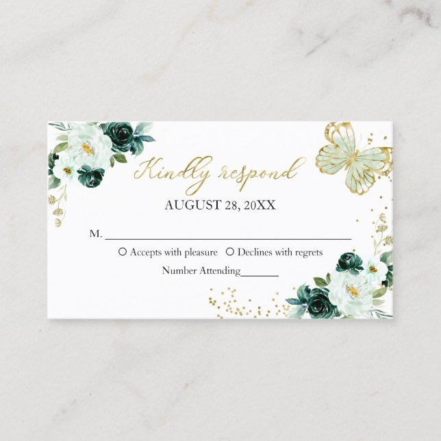 Sweet 16 Green Floral Butterfly UAWG Umschließung Visitenkarte (Vorderseite)