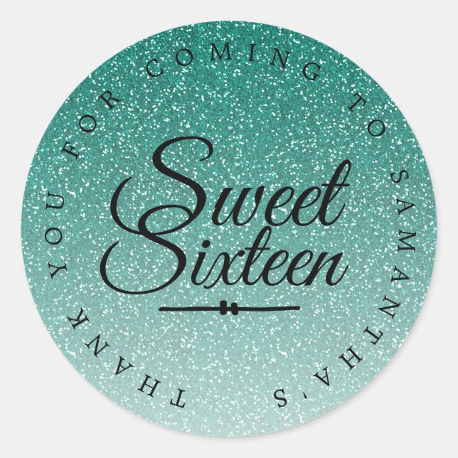 Sweet 16 Green Glitzer Ombre Vielen Dank Individue Runder Aufkleber (Vorderseite)