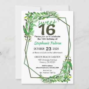 Sweet 16 Greenery Geometric Modern 16. Geburtstag Einladung