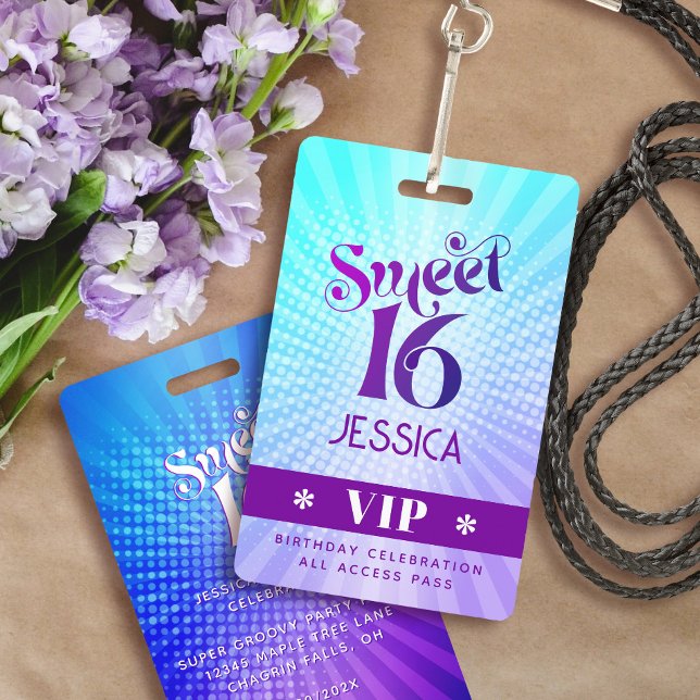 Sweet 16 Groovy Lila Blue Gradient Boho VIP Pass Ausweis (Von Creator hochgeladen)