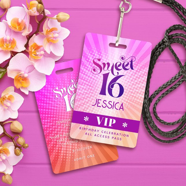Sweet 16 Groovy Pink Orange Gradient Boho VIP Pass Ausweis (Von Creator hochgeladen)