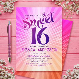 Sweet 16 Groovy Pink Orange Gradient Retro Boho Einladung