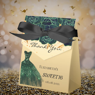 Sweet 16 grüne Goldfloralen Kleid Vielen Dank Geschenkschachtel