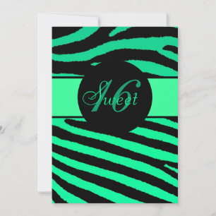 Sweet 16 grüne schwarze Zebrastreifen zum Geburtst Einladung