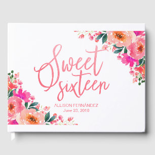 Sweet 16 Guest Book Hot Pink Floral Gästebuch