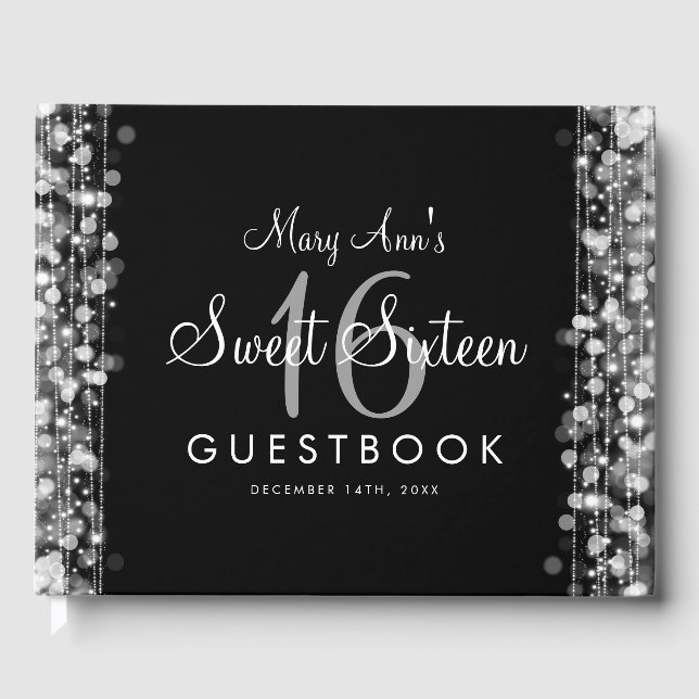 Sweet 16 Guestbook Party Glitzern Silver Gästebuch (Vorderseite)