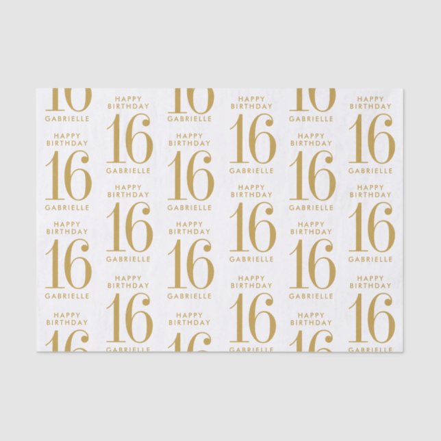 Sweet 16 Happy Birthday Gold Name and Age Seidenpapier (Vorderseite)