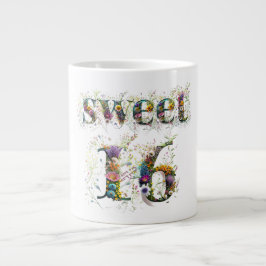 Sweet 16 Happy Birthday Wildblumen Text Jumbo-Tasse