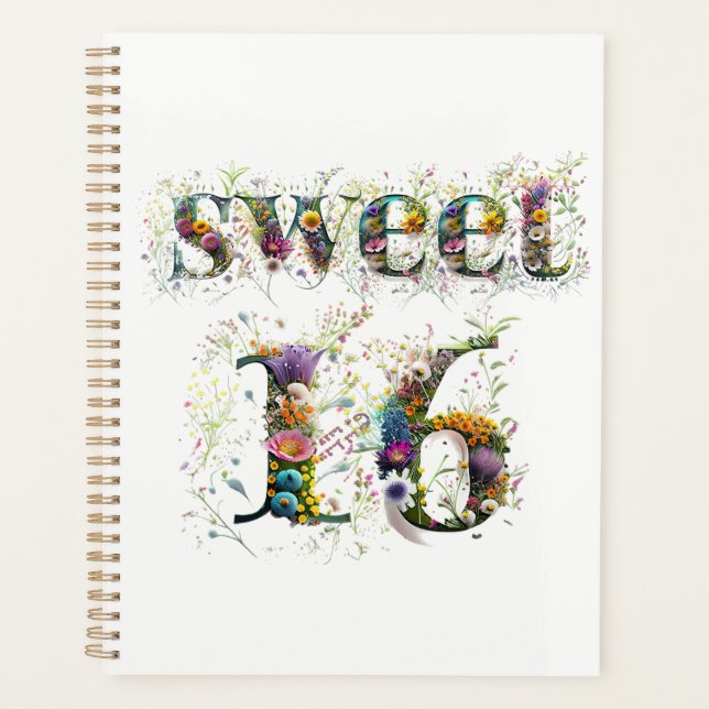 Sweet 16 Happy Birthday Wildblumen Text Planer (Vorderseite)