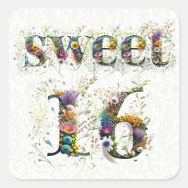 Sweet 16 Happy Birthday Wildblumen Text Quadratischer Aufkleber