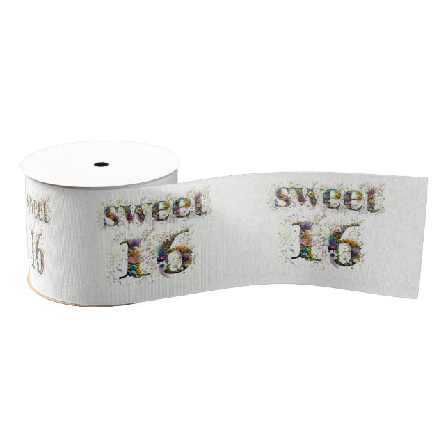 Sweet 16 Happy Birthday Wildblumen Text Ripsband (Spule)
