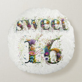 Sweet 16 Happy Birthday Wildblumen Text Rundes Kissen