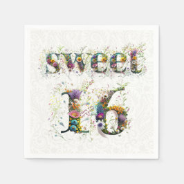 Sweet 16 Happy Birthday Wildblumen Text Serviette