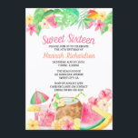 Sweet 16 Hawaiian Theme Watercolor Luau Party Einladung<br><div class="desc">Sweet 16 Luau Party Einladungen - perfekt für Ihre hawaiianische Themenparty. Dieses hübsche Aquarelldesign besticht durch Kokosgetränke aus Muschel, Melone, Ananas und farbenfrohe Eislollen. Die Einrichtung besteht aus tropischen Blätter (Monstera, Palmen und Bananenblättern), rosa Hibiskus und gelben tropischen Blume. 16 . Geburtstag und Ihr Name sind in gepflegter, handgeschriebener Schrift-Kalligraphie...</div>