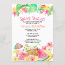 Sweet 16 Hawaiian Theme Watercolor Luau Party