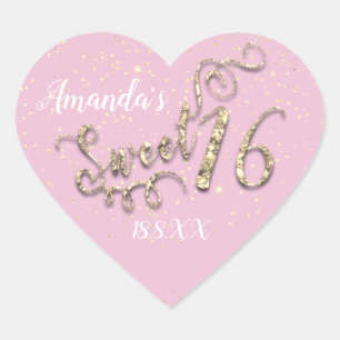 Sweet 16. Heart Glitzer Confetti Pink Blush Lux Herz-Aufkleber