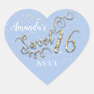 Sweet 16. Heart Glitzer Confetti Smoky Blau Herz-Aufkleber