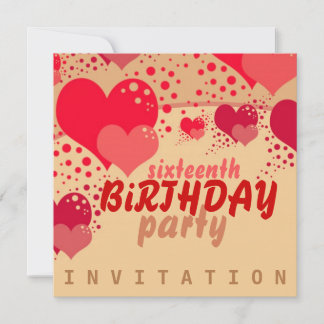 Sweet 16 Hearts Birthday Einladung