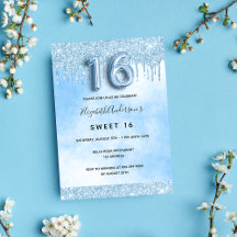 Sweet 16 hellblau Glitzer Tropfen elegant