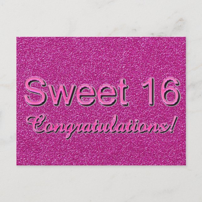 Sweet 16 Herzlichen Glückwunsch Hot Pink Shiny Typ Postkarte (Vorderseite)