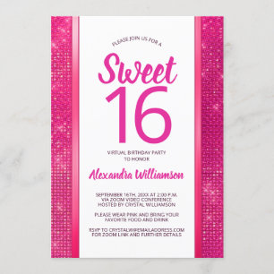 Sweet 16 Hot Pink Glam Virtual 16. Geburtstagspart Einladung