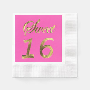 Sweet 16 Hot Pink Gold Look Typografie elegant Serviette