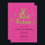 Sweet 16 Hot Pink & Lime Green Geburtstagsparty   Einladung<br><div class="desc">Passen Sie Ihre Veranstaltung an.</div>
