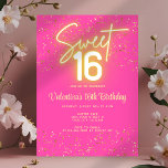 Sweet 16 Hot Pink Neon Glow Gold Glitter Birthday Einladung<br><div class="desc">Sweet Sixteen birthday party design in bright hot pink with neon glow and faux gold glitter.</div>