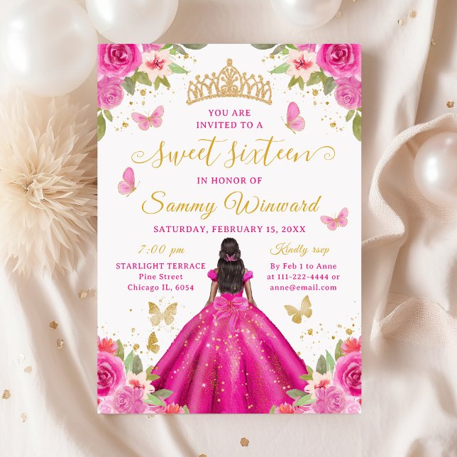 Sweet 16 Hot Pink Princess African American Girl Einladung (Von Creator hochgeladen)