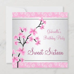 Sweet 16 Hübsch Asian Pink Floral Black Geburtstag Einladung