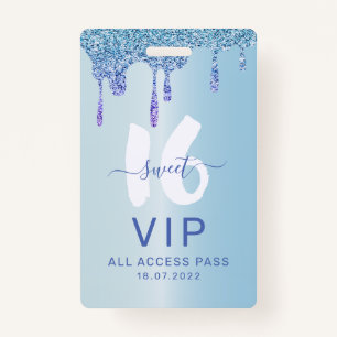 Sweet 16 Ice Blue Metallic zum Geburtstag Einladun Ausweis