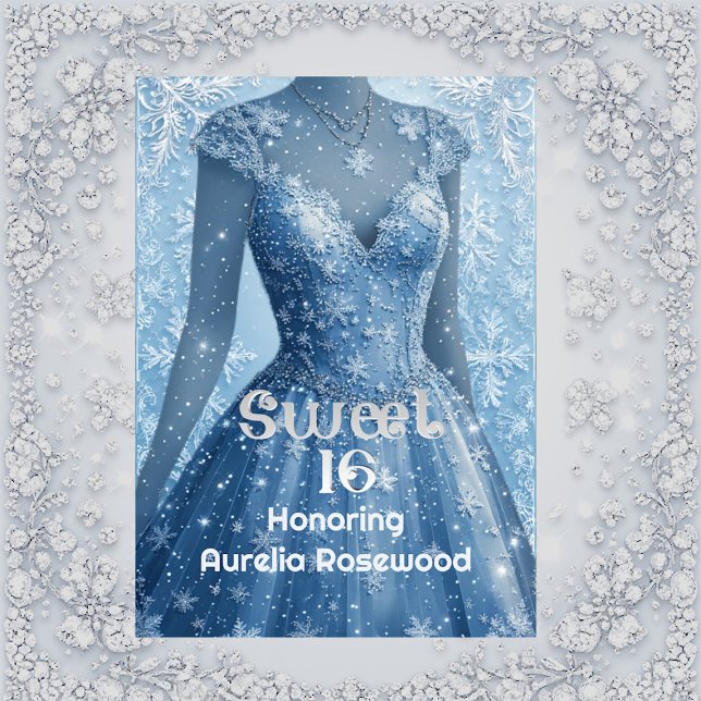 Sweet 16 Icy Blue Silver Snowflakes Personalized  Einladung (Sweet 16 Icy Blue Silver Snowflakes Personalized Invitation)