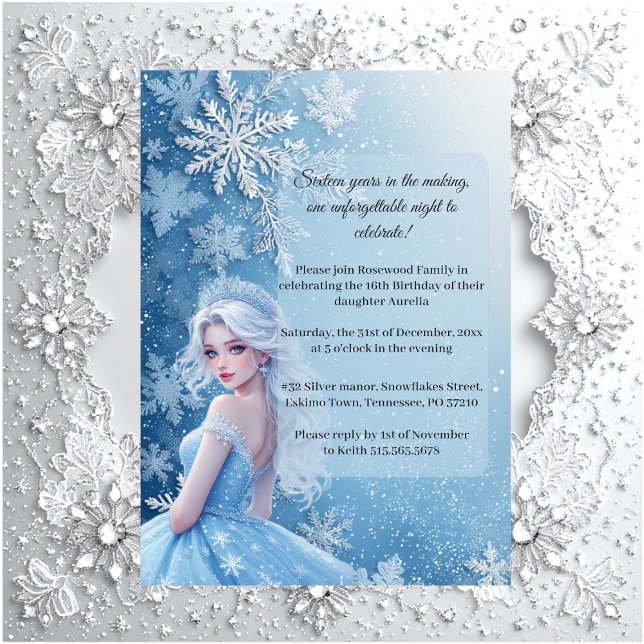 Sweet 16 Icy Blue Silver Winter Personalized Photo Einladung (Sweet 16 Icy Blue Silver Winter Personalized Photo Invitation)