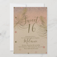 Sweet 16 Imitat Glitzer Dots Gold Feather Pink Kra