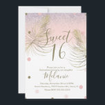 Sweet 16 Imitate Glitzer Dots Gold Feather Pink Einladung<br><div class="desc">Quince Sweet 16 Einladungen mit Imitate Glitzer Pattern und Feather Imitate Gold</div>