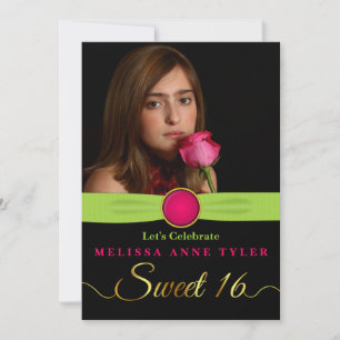 Sweet 16 Imitate Jewel und Ribbon Foto Einladung