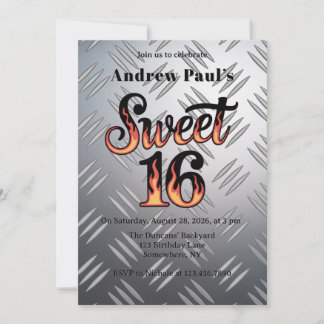 Sweet 16 in Flammen und Silberplatte Geburtstagsfe Einladung