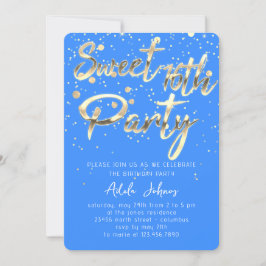 Sweet 16. Instant Download Blue Gold Confetti Einladung