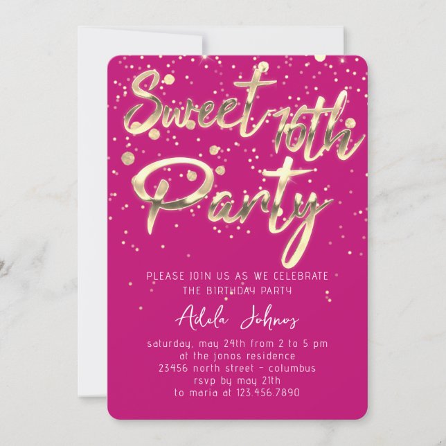 Sweet 16. Instant Download Pink Gold Confetti Einladung (Vorderseite)