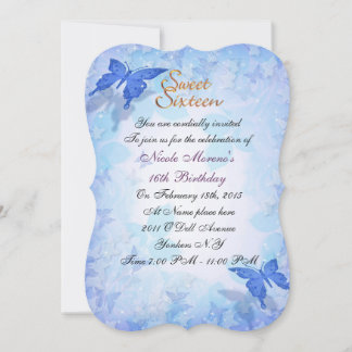 Sweet 16 invitation Blue butterflies Einladung