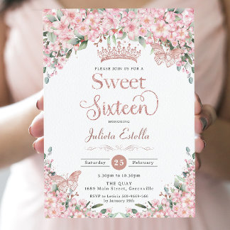 Sweet 16 Kirschblüten Rose Goldbarren Einladung